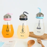 cute funny bulb water bottle with lid sleeve creative kawaii bike sport glass bottle girl student children