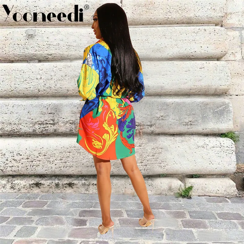 Yooneedi/2019 летнее дизайнерское повседневное женское платье с цветным принтом и
