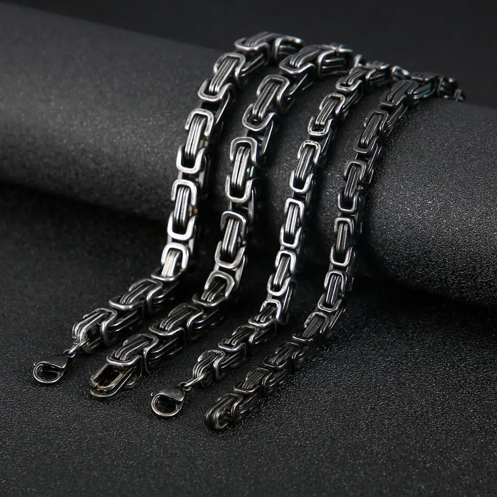 Fongten Punk Box Chain Black Necklace Stainless Steel Special Men Chokers Long Couple Necklaces Fashion Jewelry | Украшения и