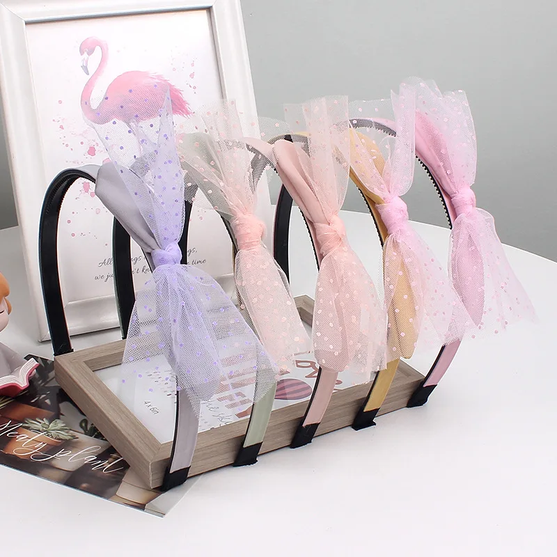 

Korean Version of Children's Hair Accessories Super Fairy Net Yarn Bow Polka Dot Hair Band Anti-slip Toothed Anti-loss Hairpin