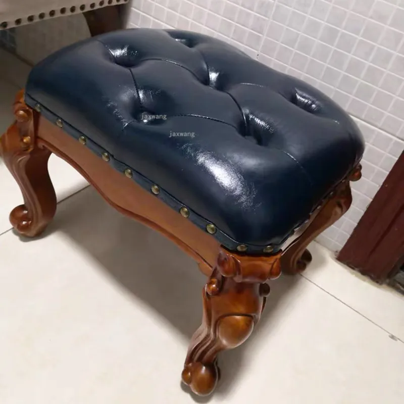 American Home Living Room Stools Nordic Leather Creative Pouf Ottomans European Carved Shoe Bench Coffee Table Furniture |