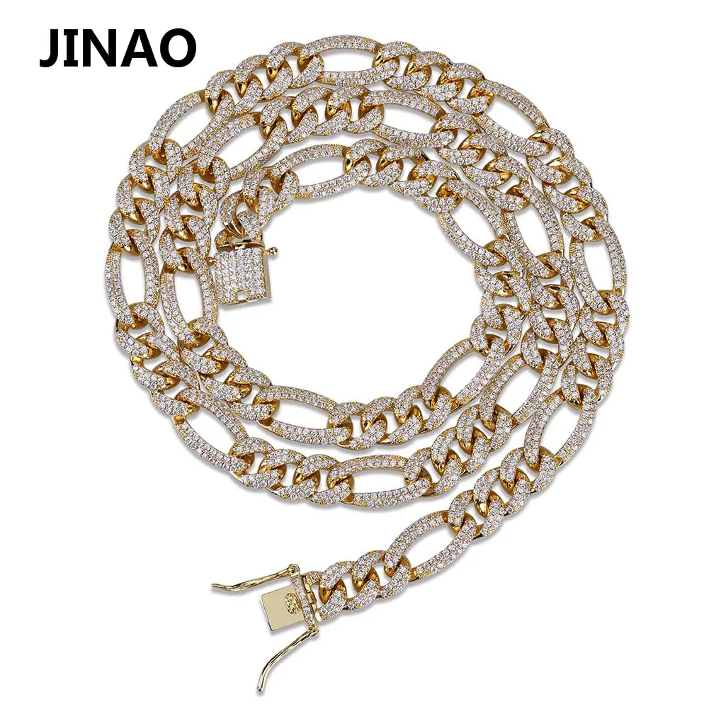 

JINAO Fashion Necklace Gold Silver Color Curb Chain High Quality Iced Out AAA CZ Paved Hip Hop Charm Jewelry Gift For Her Or Him