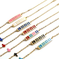 enamel cross link cable stainless steel chain bracelets oval word love message connector bracelet for women party jewelry