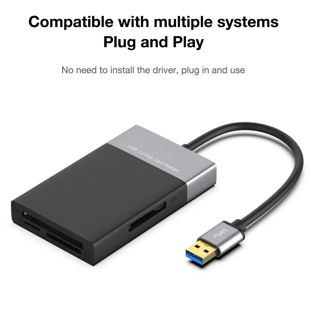 

6 In 1 Multi Memory Card Reader ABS Aluminum Alloy Shell PVC Wire Reader USB 3.0 2 Port HUB High Speed Adapter For XQD CF SD TF