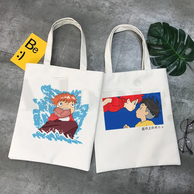 Сумка для шоппинга Ponyo на скале у моря Studio ghilii Miyazaki Hayao с мультяшным принтом модная