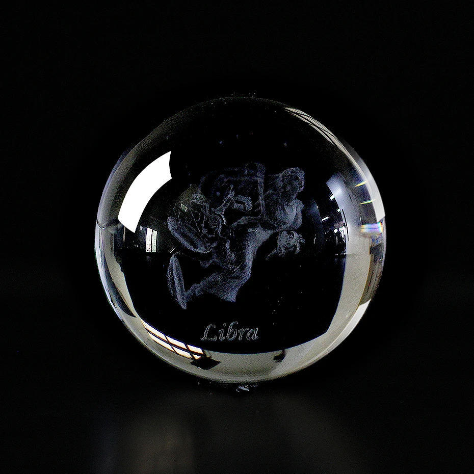 libra 60 MM 3D Zodiac Sign Star Crystal Ball Laser Engraved Glass Sphere Crystal Craft Home Decor Birthday Gift Ornament - Цвет: libra