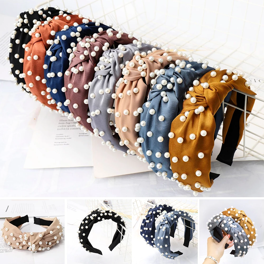 Эластичная Повязка на голову аксессуар для волос с жемчугом не скользит повязка