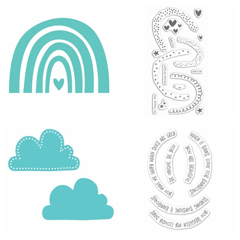 4pcs/set Arched Cloud Rainbow Phrases Clear Stamps Coordinating dies for DIY Scrapbooking Paper Card Making Decorative Crafts | Дом и сад