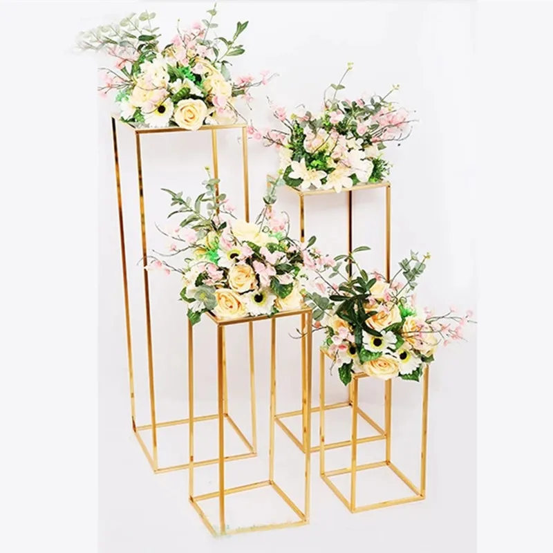 

Golden Column Stand Rustproof Decoration Party Wedding Floor Geometric Holder Centerpiece Prop Iron Art Detachable Flower Rack