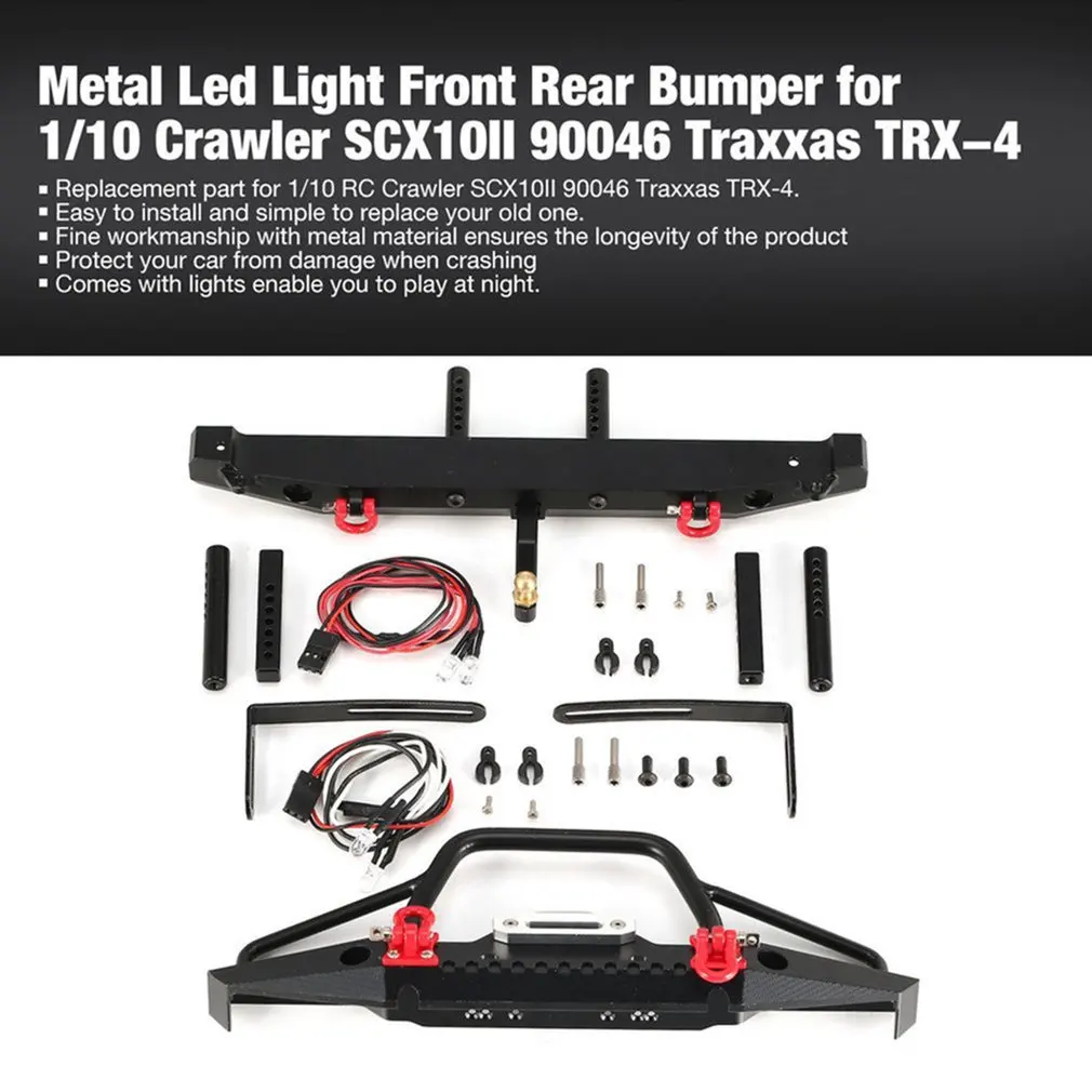 

Climbing Car Bumper With 4 LED Lights Flat Head With Trailer Hook Car Accessories Front Rear Shock Absorber