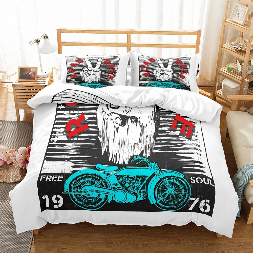 Комплект постельного белья с принтом &quotмотоцикл&quot черный и белый цвета набор