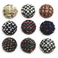 10pcs 27mm tweed plaid fabric flat back button home garden crafts cabochon scrapbooking clothing accessories