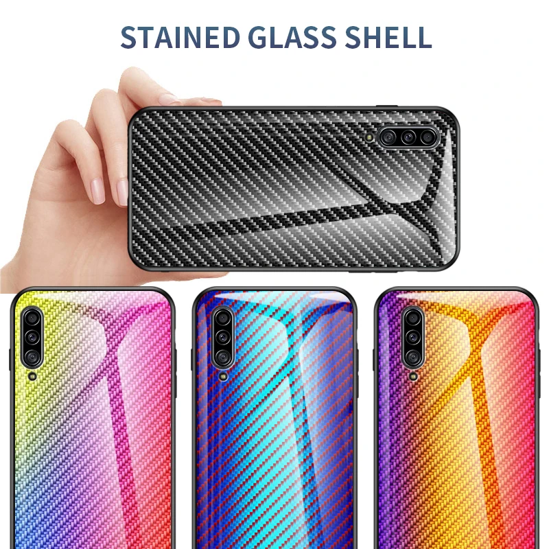

Fashion Hard Tempered Glass Gradient Carbon Fiber Protective Cover for Xiaomi Mi A1 A2 A3 CC9 Mi 9 Pro 10 Pro 10T Lite Max3 Mix2