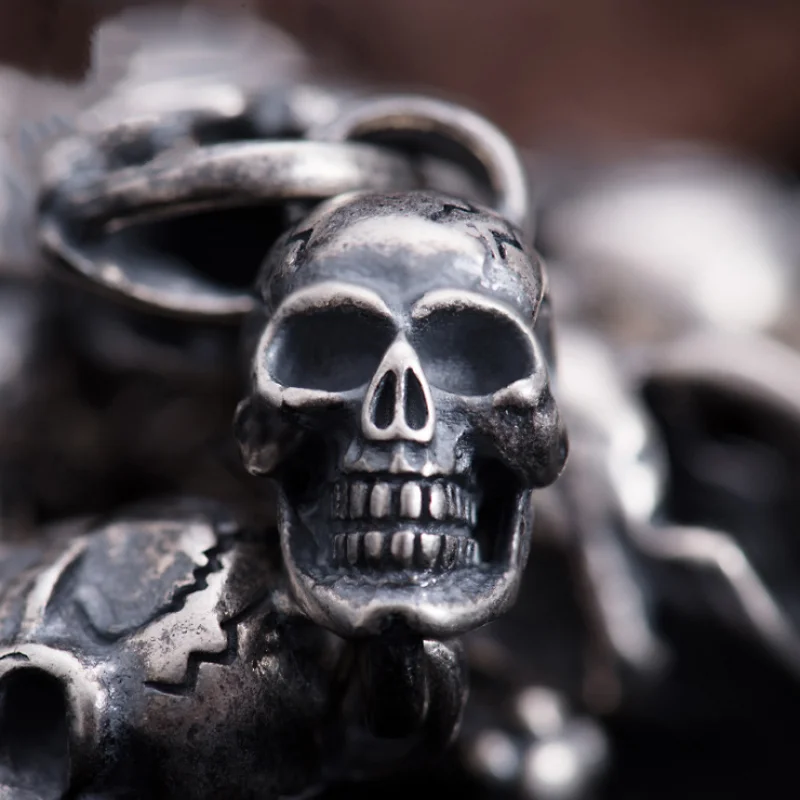 Мужской винтажный серебряный браслет в виде черепа из тайского серебра 100% пробы |