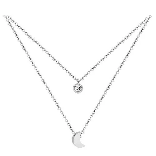 01-silver Нержавеющая сталь Кристалл Звезда и луна кулон ожерелье для женщин двойной слой кристаллов Пентакль Луна заявление ожерелье s - Окраска металла: 01-silver