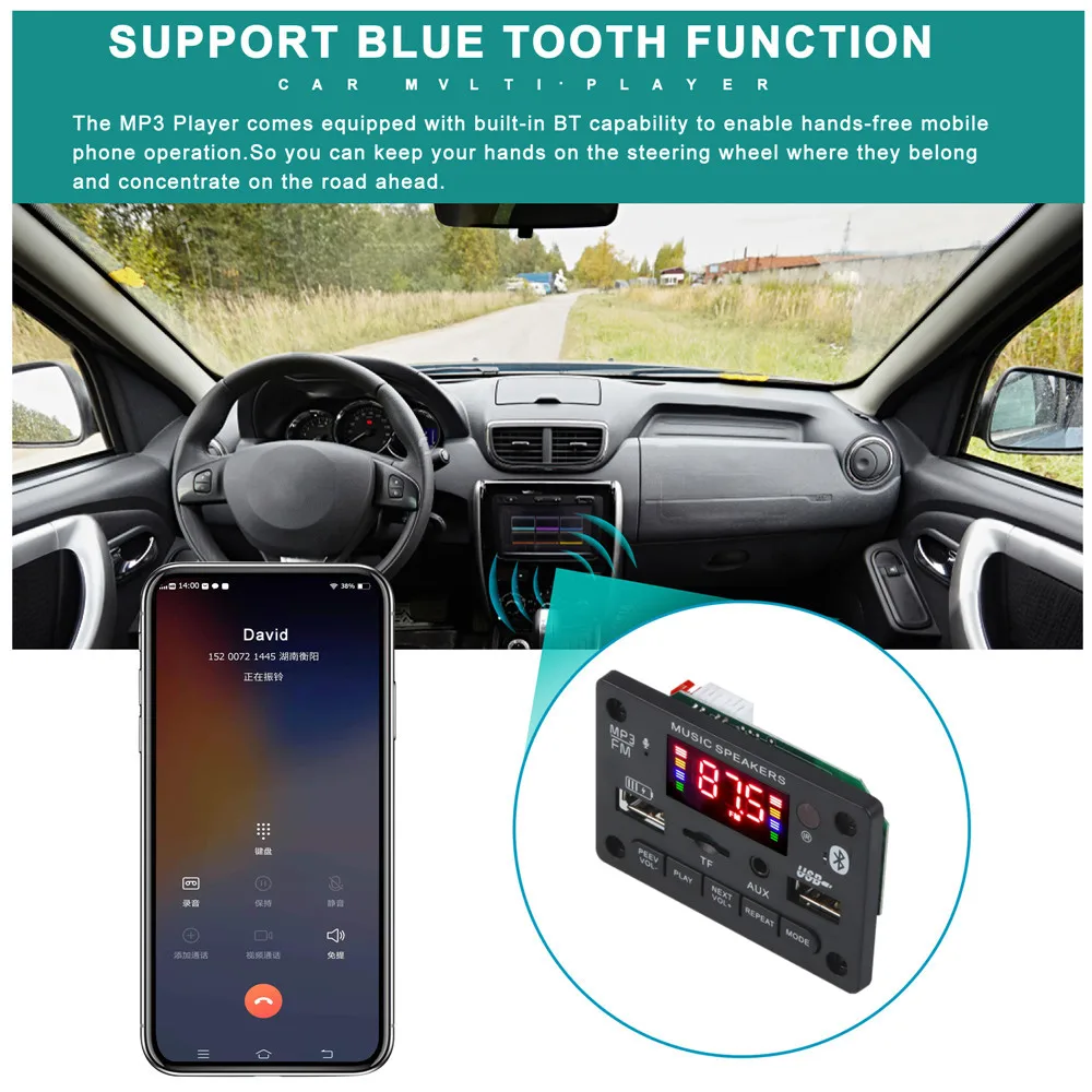 Mp3 module with amplifier Handsfree MP3 Player Decoder Board 12V Bluetooth 5.0 Car FM Radio Module Support TF USB AUX Recorders |