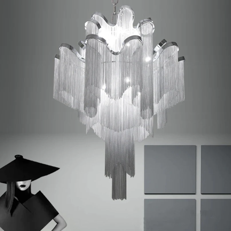 

Post-modern Luxury Gold Luster Large Pendant Lights Home Decor Living Room Villa Hall Tassel Chain Hanging Light Indoor Lighting