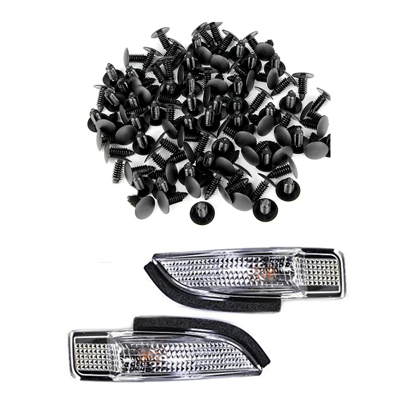 100X пластиковый бампер Крепеж заклепки зажимы и 2x боковой зеркальный светильник