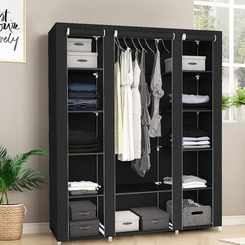 

3 Doors Non-woven Wardrobe Bedroom Cloth Folding DIY Home Furniture Clothing Storage Cabinet Dustproof Closet Storage HWC