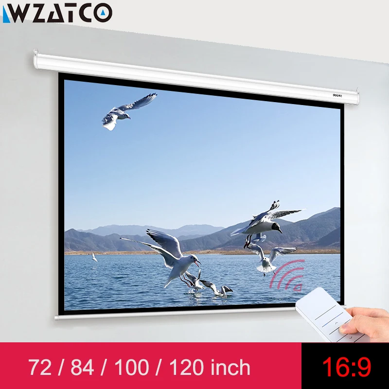 Электрический проекционный экран WZATCO 72 дюйма 84 100 120 16:9 с моторизованным экраном и