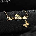 Ожерелье Atoztide с именем на заказ, корона, Бабочка, буква из нержавеющей стали, золотые подвески, цепочка в коробке для женщин, ювелирные изделия, подарок, бесплатная доставка