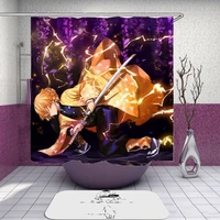 anime demon slayer 3d print bathroom set with shower curtain waterproof hook bath cartoon pattern kids funny luxury screen cover