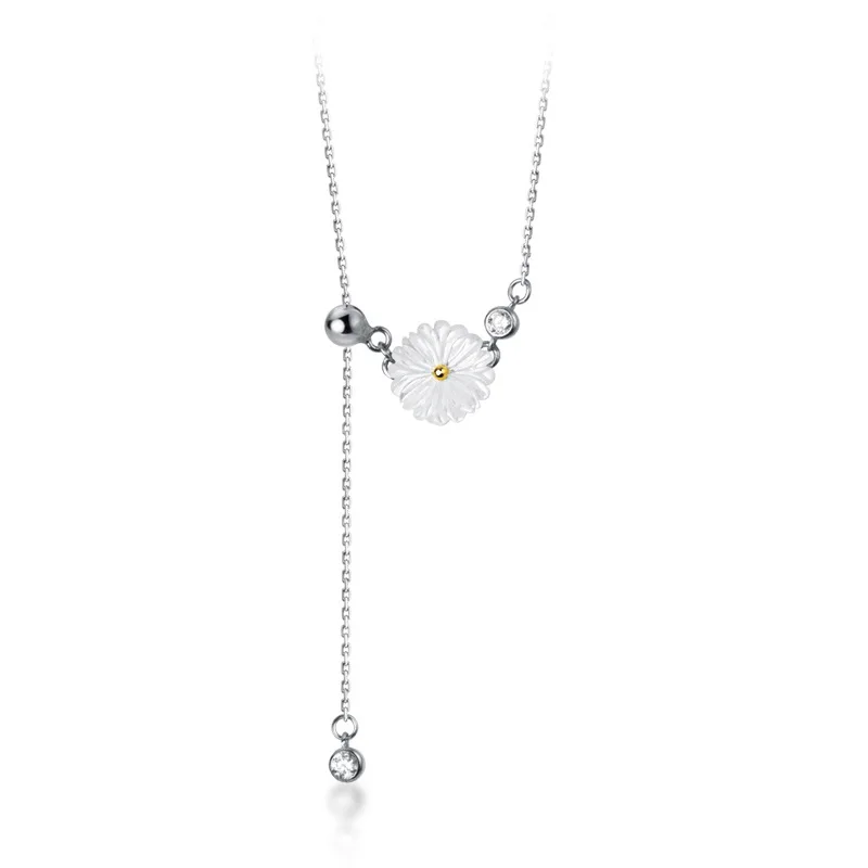 

Ginin 925 Sterling Silver Elegant Little Daisy Shiny Zircon Pendant Necklace for Women French Sweet Cute Jewelry Femme Bijoux