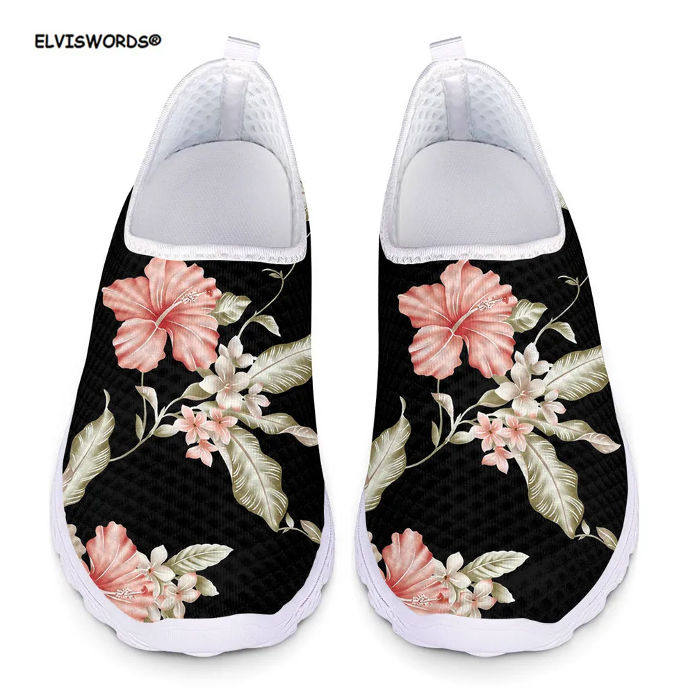 Кроссовки ELVISWORDS женские сетчатые легкие плоская подошва с тропическим цветочным