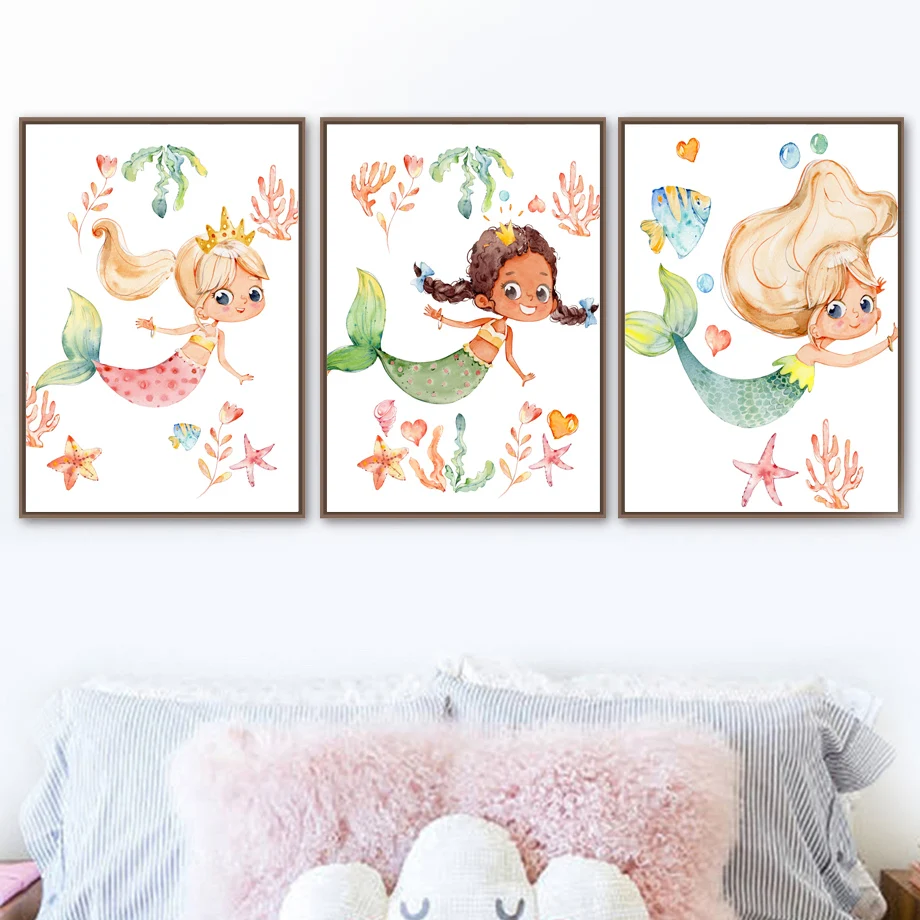 Настенная картина на холсте Русалка маленькая принцесса девушка мечта