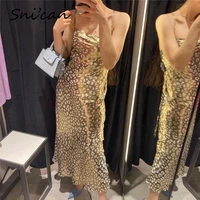 sexy leopard print dress za summer women backless bandage satin robe party club dresses vestidos largos 2021 sukienka letnia new