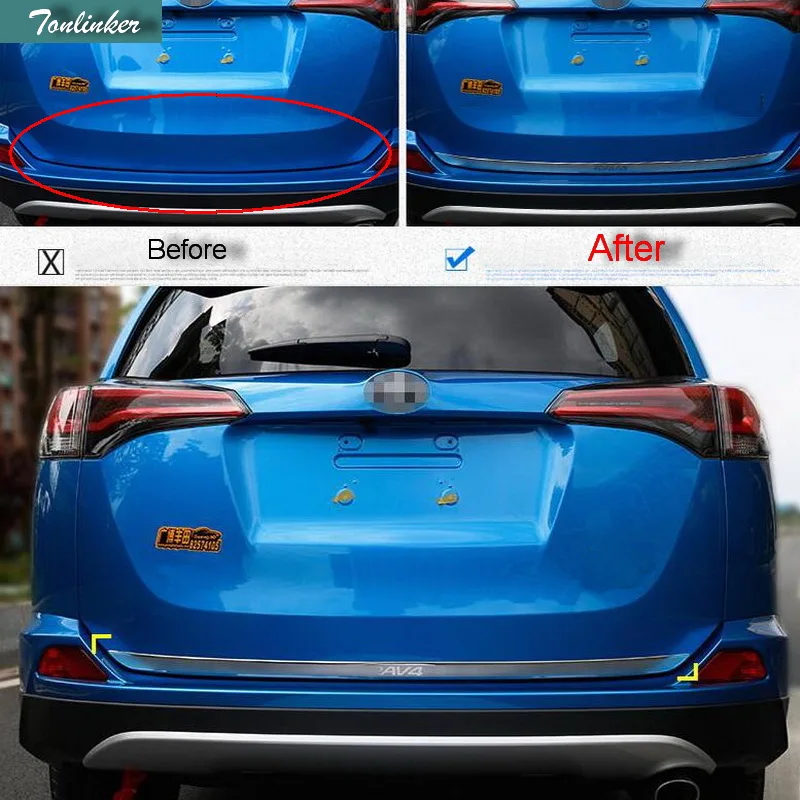 

Tonlinker чехол наклейки для TOYOTA RAV4 2016 Стайлинг автомобиля 1 шт. нержавеющая сталь задняя дверь под положение наклейки