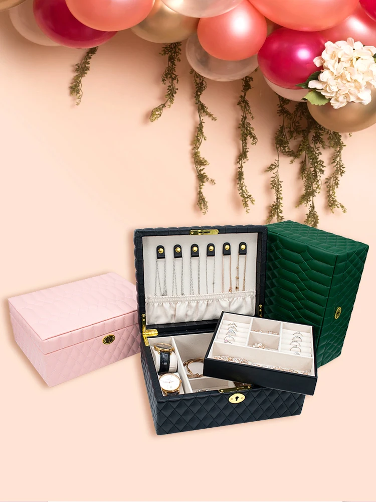 

Large Jewelry Box Organizer Girls Leather Drawer Jewellery Cases Earring Ring Necklace Jewelry Storage Case