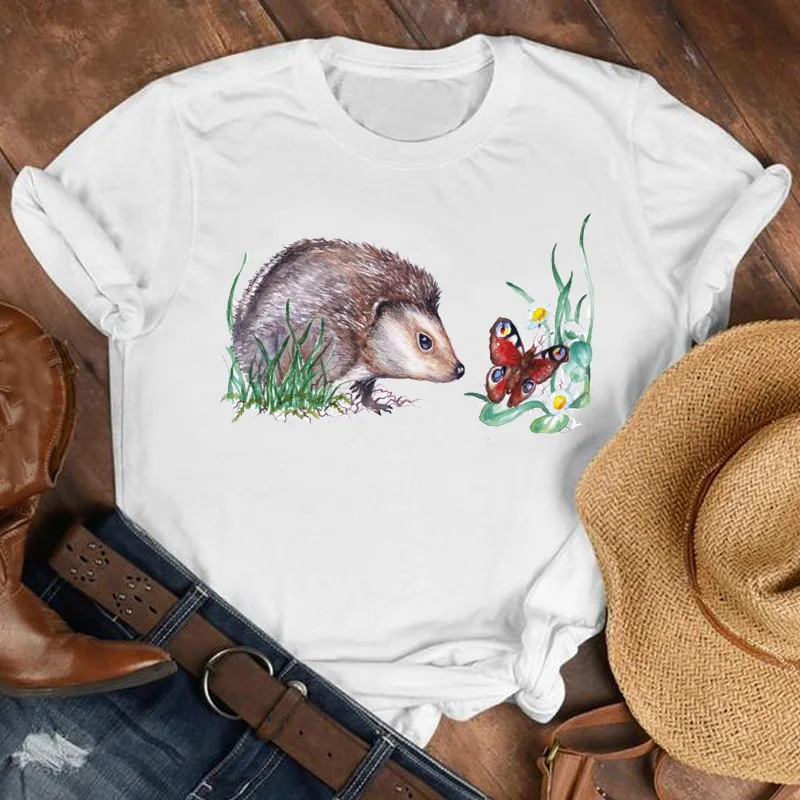 Женская футболка с изображением животных акварельная Camisas Mujer бабочками героями