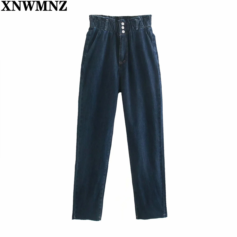 

XNWMNZ Za women Fashion slouchy jeans with darts Vintage patch pockets Hi-rise Jeans Zipper Fly Female high waist Trousers Mujer