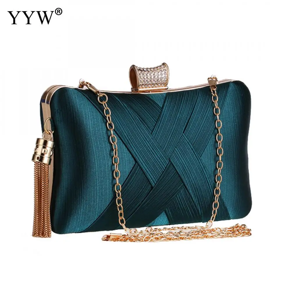 Зеленый женская сумка с элегантной кисточкой Шелковый Вечеринка клатч сумочка