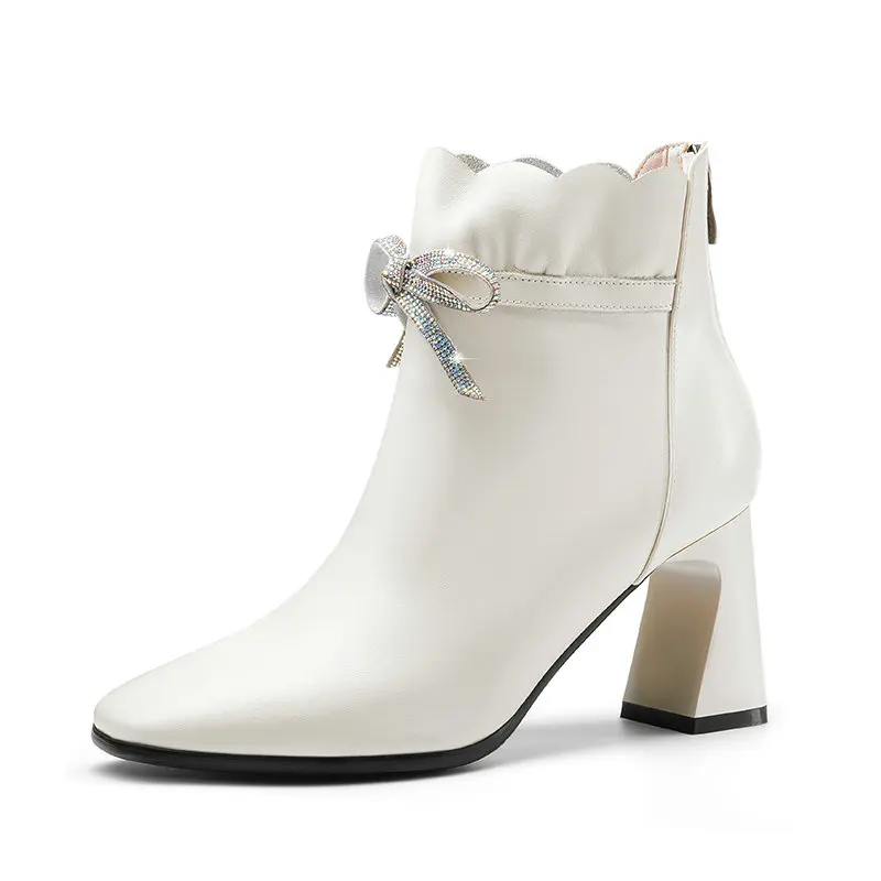 

Ankle Boots Women Autumn Winter Warm Genuine Leather Concise Short Boots Square Toe Basic Office Shoes Woman Chelsea