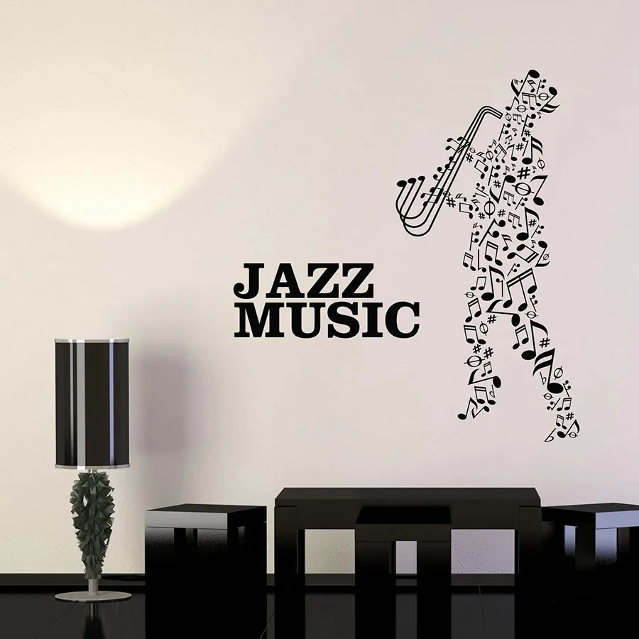 

Jazz Music Wall Decal Musical Notes Musician Saxophone Player Vinyl Window Stickers Concert Interior Decor Creative Mural M673