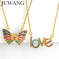 juwang rainbow love chain necklace cubic zirconia butterfly pendant necklaces for women friendship girl gifts collar arcoiris