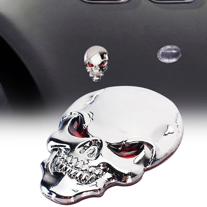 

New 3D Car Motorcycle Metal Skull Bone Devil Emblem Badge Sticker Decal Silver