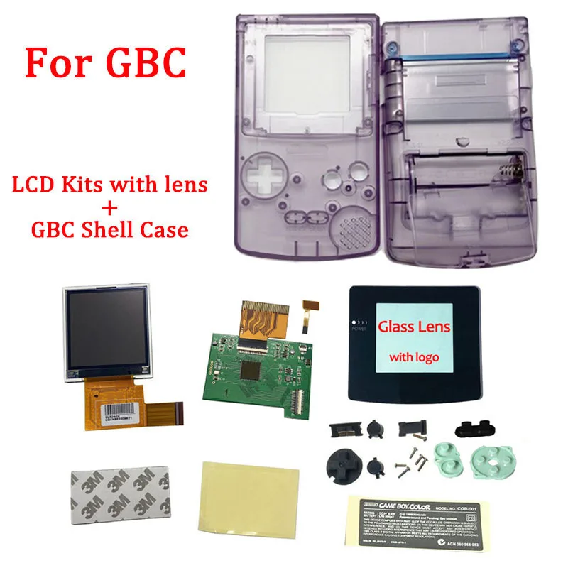 LCD Kits with shell for GBC high brightness LCD and new shell case for Gameboy Color , GBC LCD screen with housing shell case