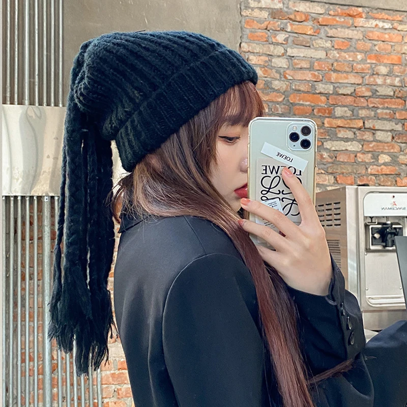 

Женская шерстяная шапка с бахромой, в стиле хип-хоп