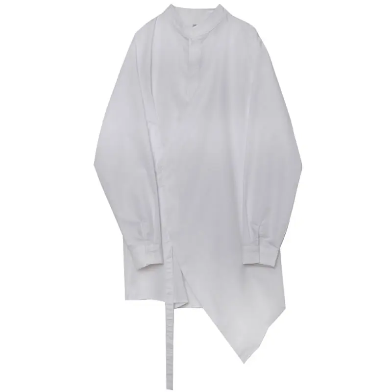 

XITAO Patchwork Irregular White Shirt Women Clothes 2021 Spring New Fashion Stand Collar Long Sleeve Casual Blouse Top ZY5773