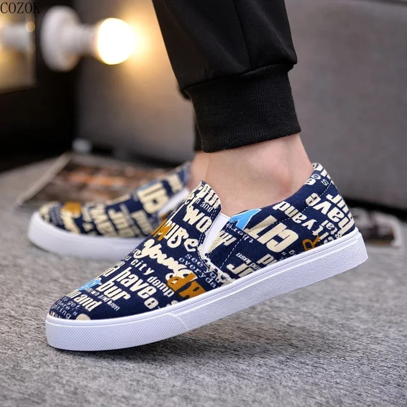 

Design and color shoes male fashion comfortable spring summer pattern slip on shoes men cool street canvas shoes man's flag