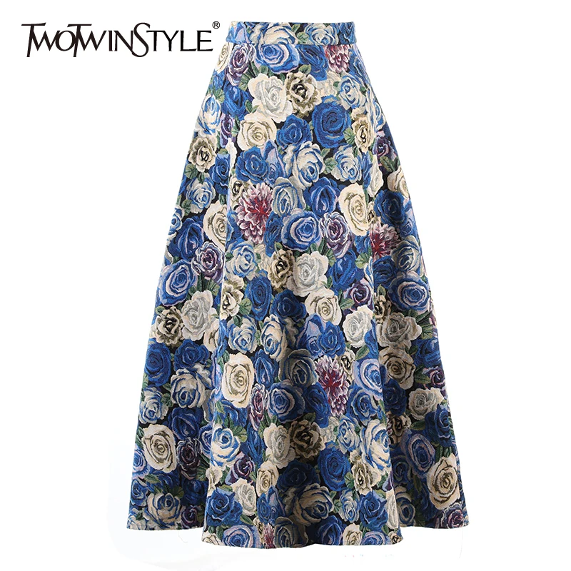 

Женская винтажная юбка twotwin2, повседневная юбка с цветочным принтом и высокой талией, осенний стиль, новинка 2021
