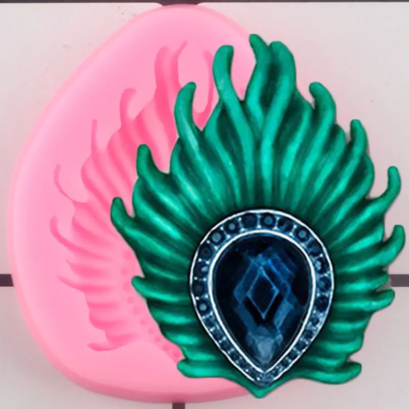 Силиконовая форма для украшения тортов с драгоценными камнями перьями павлина