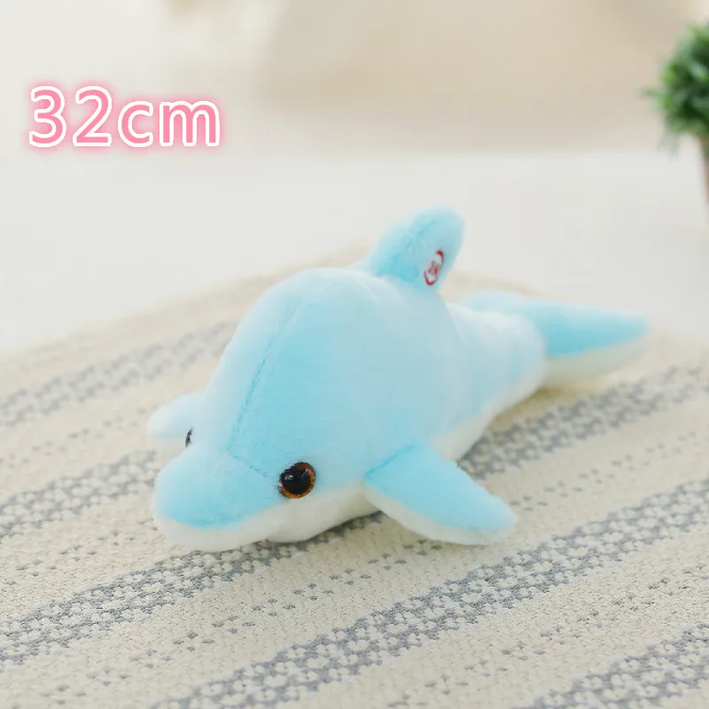 32cm Blue Dolphins 34 см креативная игрушка светящаяся Подушка Мягкая Плюшевая светящаяся красочная подушка со звездами светодиодный светильник игрушки подарок для детей для девочек - Цвет: 32cm Blue Dolphins
