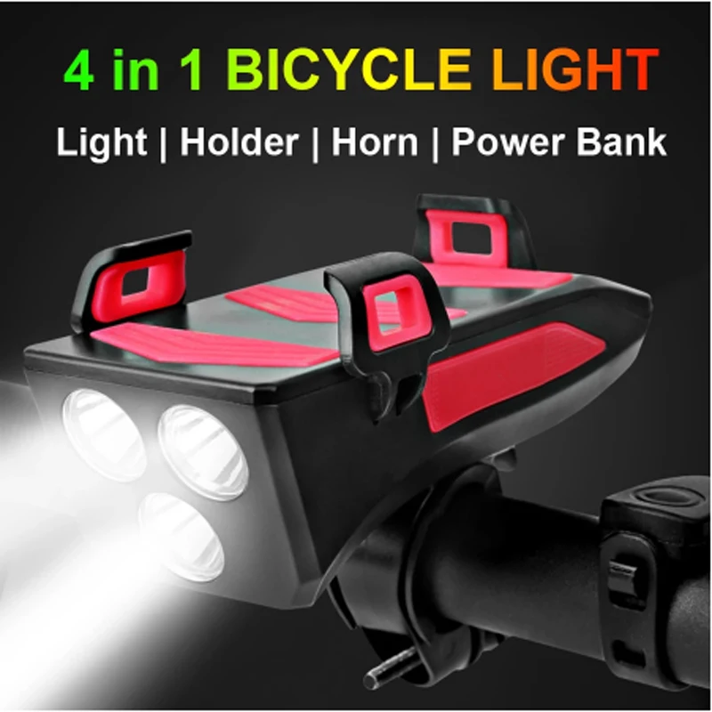 

NEWBOLER Multi-function 4 in 1 Bicycle Light USB Rechargeable LED Bike Headlight Bike Horn Phone Holder Powerbank Cycling Light