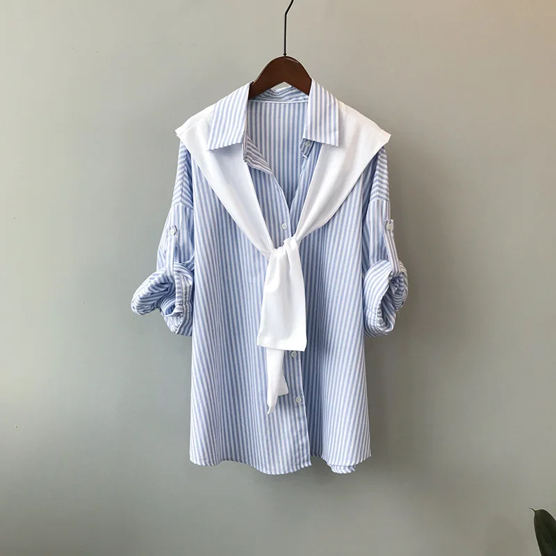 

COZOK Shirt Female 2021 Spring New Thin Shawl Stripe Loose Top Design Feeling Sunscreen Shirt 0939