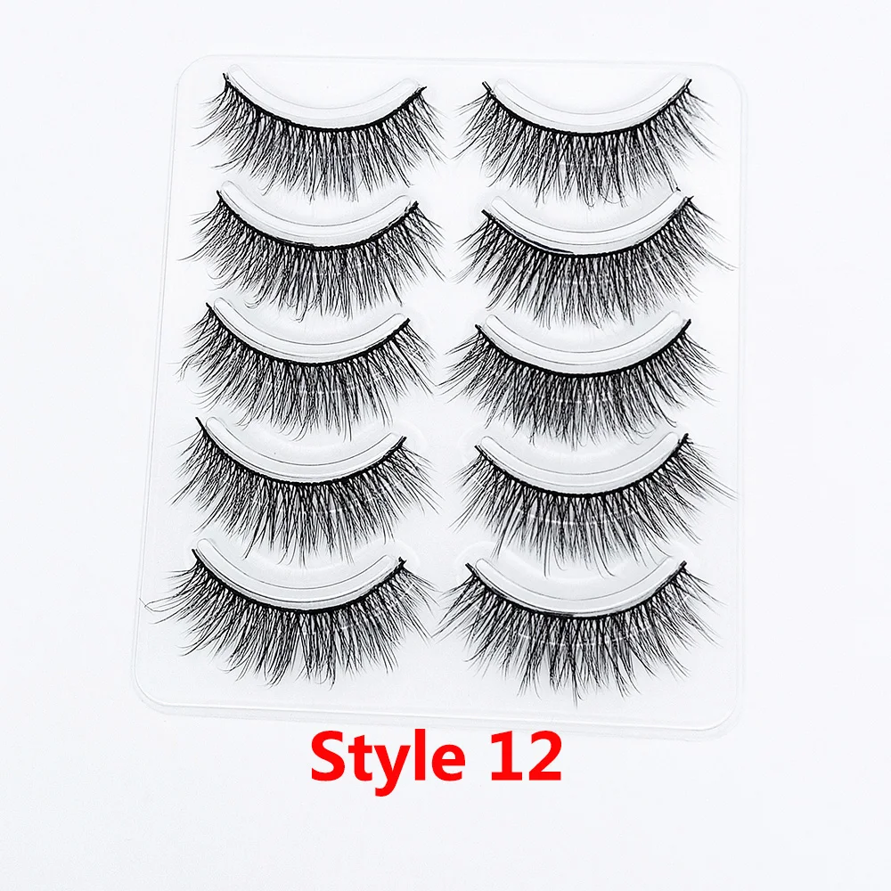 Style 12 5 пар 3D Искусственные норковые накладные ресницы Wispies длинные крестовые ресницы ручной работы инструменты для макияжа глаз - Цвет: Style 12
