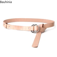 2 5x120cm ladies simple retro style greenkhakiblackcamel personality pattern double ring round buckle thin belt